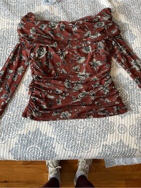 Maeve Rust Floral Off-Shoulder Long Sleeve Top